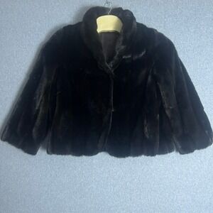 Tissavel French Brown Faux Fur Cropped Jacket Evening Coat